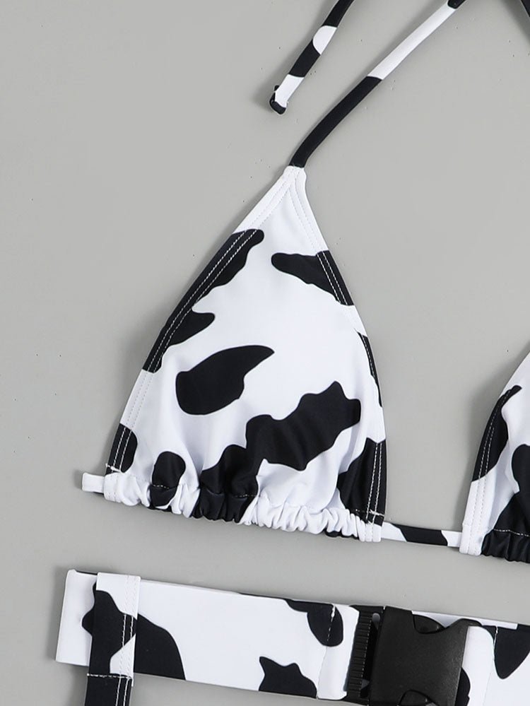 Playful Black and White Cow Pattern Swimwear - Late Night Lingerie