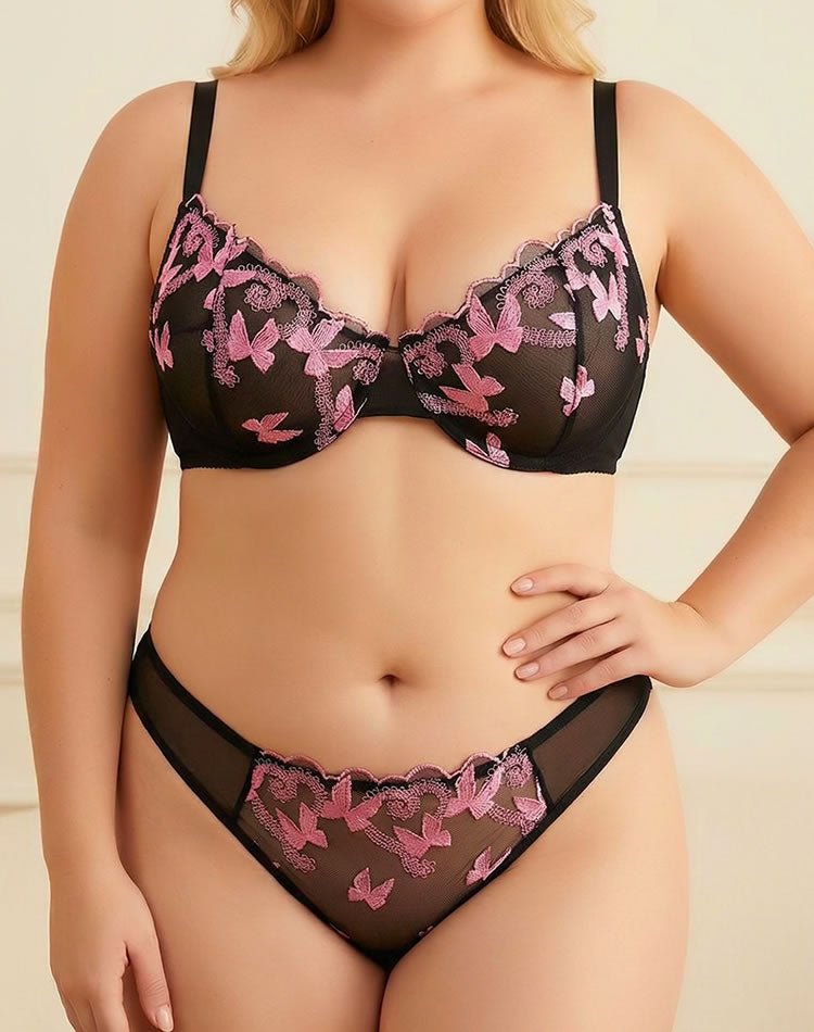 Playful Butterfly Embroidered Lingerie Set - Late Night Lingerie