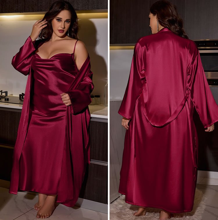 Plus Size Cozy Satin Loungewear Set - Late Night Lingerie