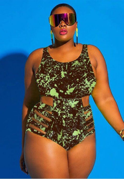 Plus Size Cutout Abstract Printed One Piece - Late Night Lingerie