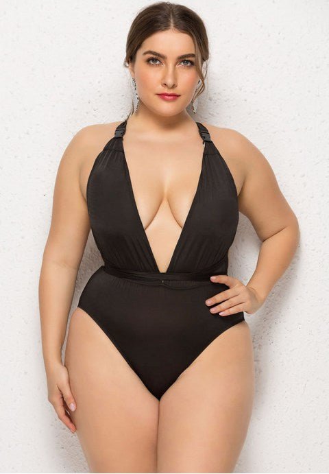 Plus Size deep V-neckline One Piece Swimsuit - Late Night Lingerie
