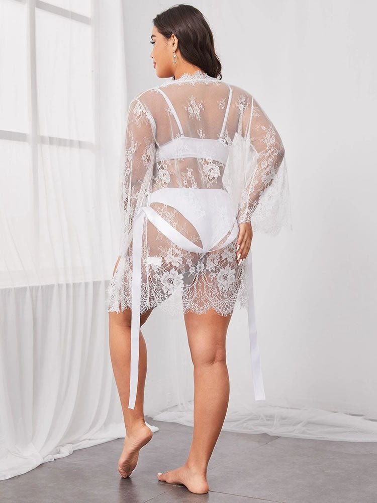 Plus Size Enchanting Eyelash Lace Robe - Late Night Lingerie