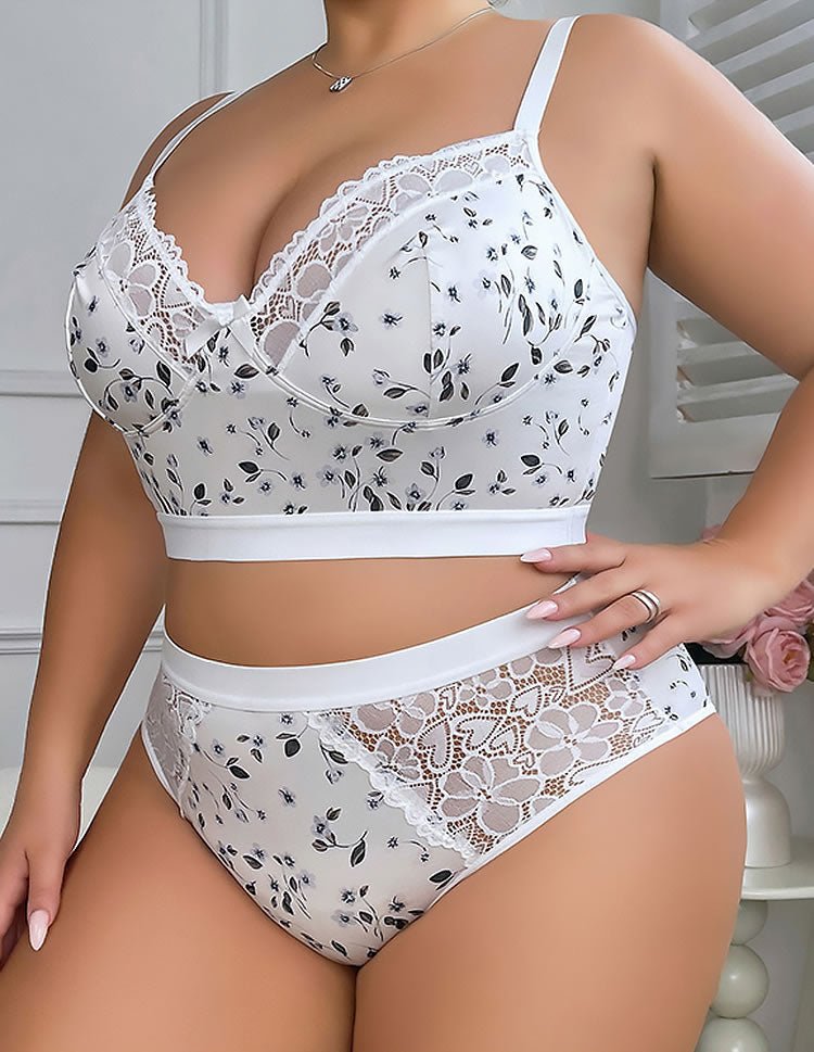 Plus Size Floral Lace Bra and Panty Set - Late Night Lingerie