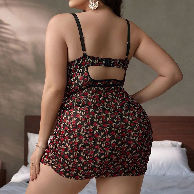 Plus Size Floral Lingerie Dress with Heart Cutout - Late Night Lingerie