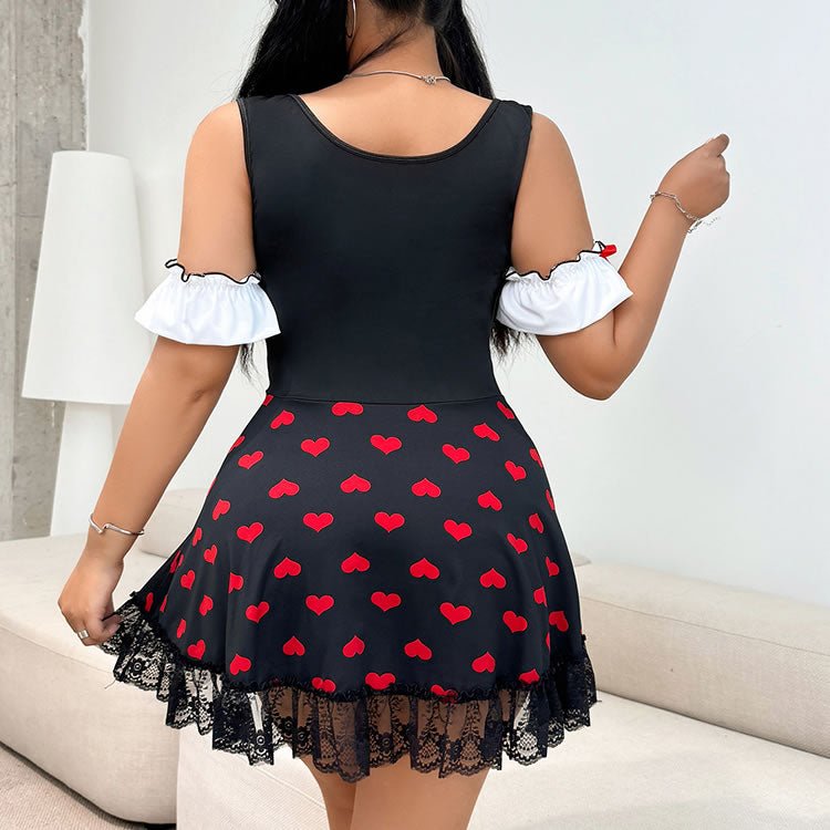 Plus Size Heart Print Lingerie Set - Late Night Lingerie