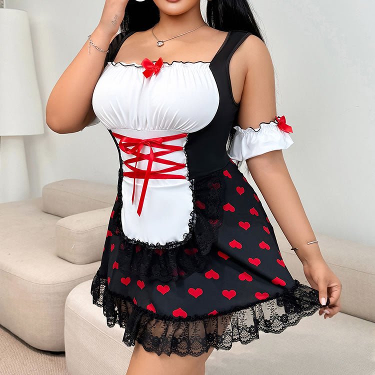 Plus Size Heart Print Lingerie Set - Late Night Lingerie