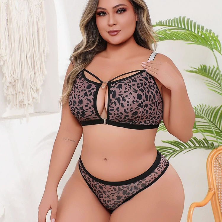 Plus Size Leopard Print Mesh Lingerie Set - Late Night Lingerie