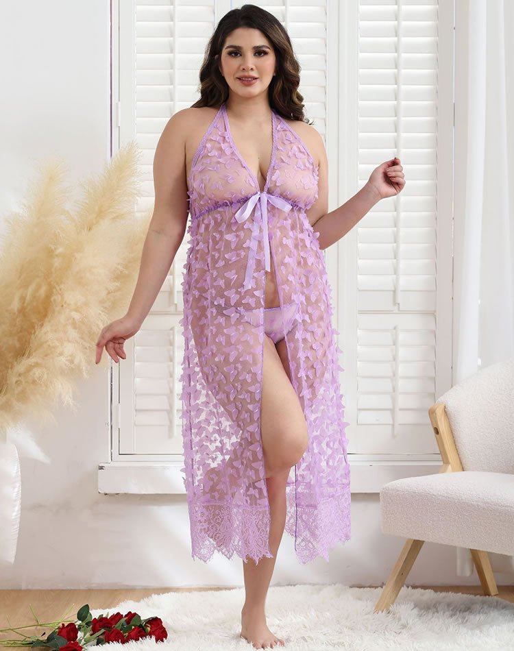Plus Size Long Mesh Lingerie Dress Babydoll Chemise - Late Night Lingerie
