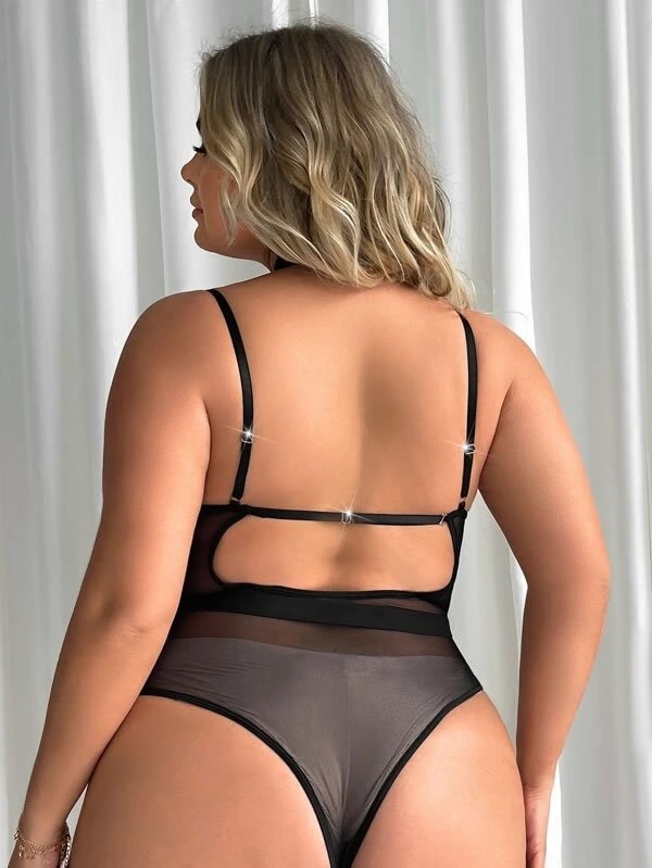 Plus Size Make Them Stare Mesh Teddy - Late Night Lingerie