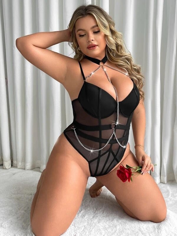 Plus Size Make Them Stare Mesh Teddy - Late Night Lingerie