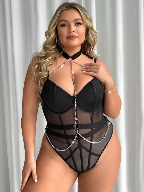 Plus Size Make Them Stare Mesh Teddy - Late Night Lingerie
