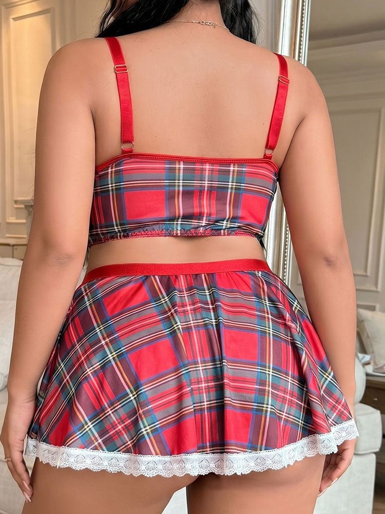 Plus Size Red Plaid Maid Lingerie Set with Apron - Late Night Lingerie