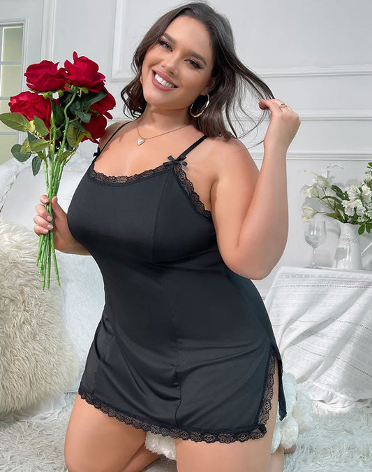 Plus Size Slit Personality Chemise - Late Night Lingerie
