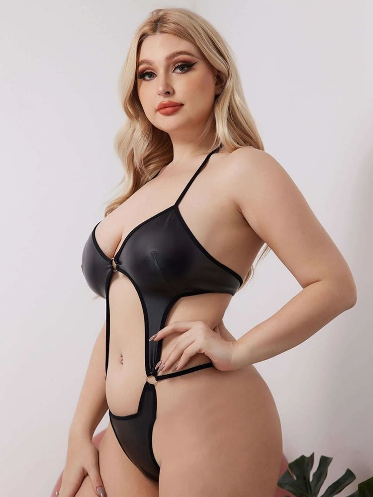Plus Size Wandering Eyes Wet Look Teddy - Late Night Lingerie
