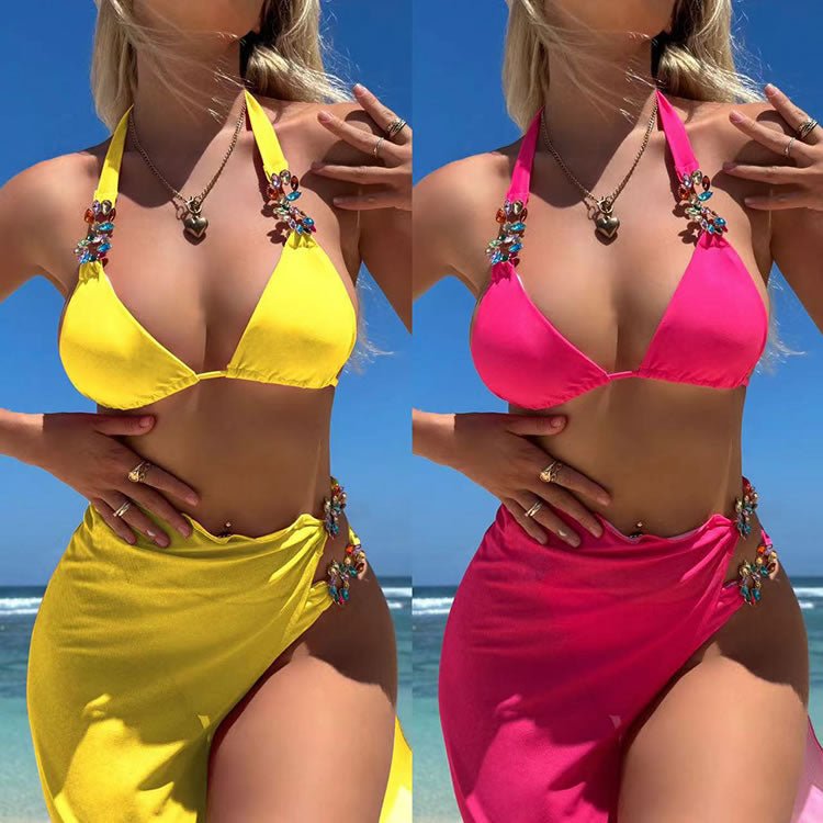 Poolside Sipping Rhinestone Hardware 3 Piece Bikini - Late Night Lingerie