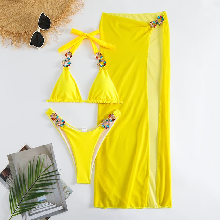 Poolside Sipping Rhinestone Hardware 3 Piece Bikini - Late Night Lingerie