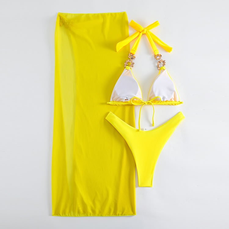 Poolside Sipping Rhinestone Hardware 3 Piece Bikini - Late Night Lingerie