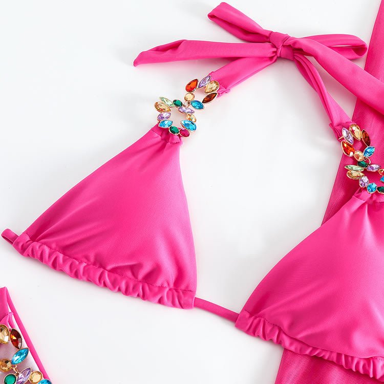 Poolside Sipping Rhinestone Hardware 3 Piece Bikini - Late Night Lingerie