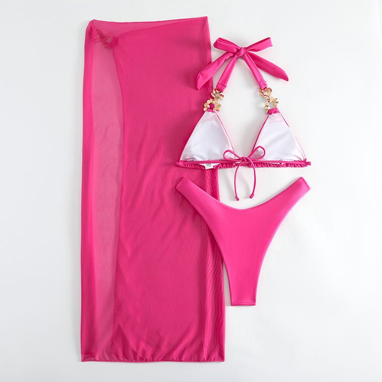 Poolside Sipping Rhinestone Hardware 3 Piece Bikini - Late Night Lingerie