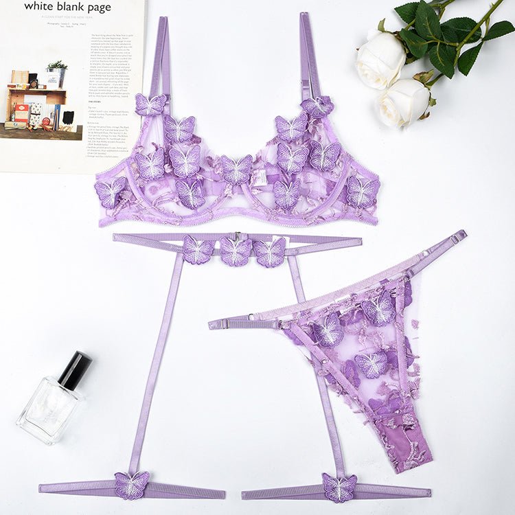 Purple Sweet Desire Butterfly 3 Piece Set - Late Night Lingerie
