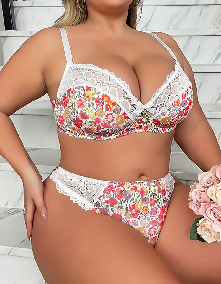 Vibrant Floral Plus Size Lingerie Set