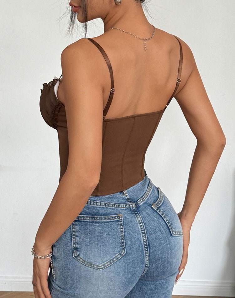 Romantic Brown Corset Top with White Lace - Late Night Lingerie