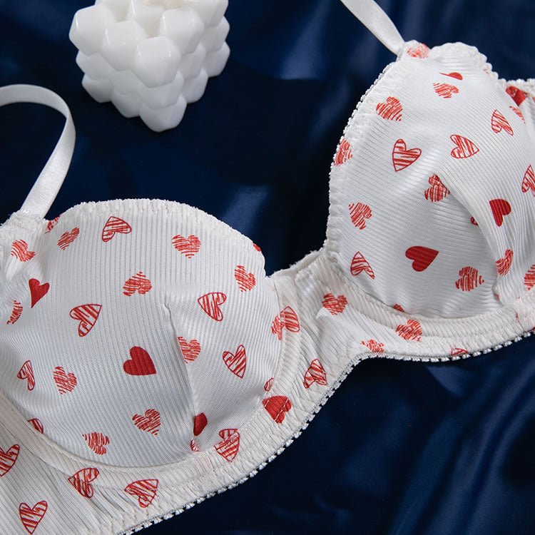 Romantic Heart Print White Lingerie Set - Late Night Lingerie