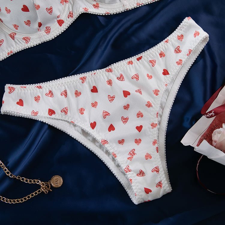 Romantic Heart Print White Lingerie Set - Late Night Lingerie