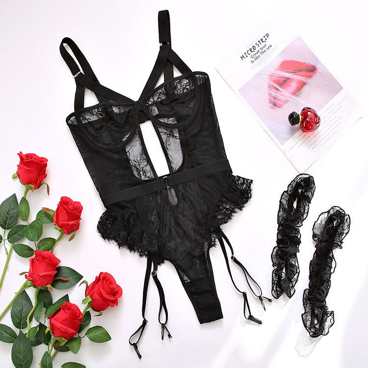 Romantic Lace Teddy with Sheer Panels - Late Night Lingerie