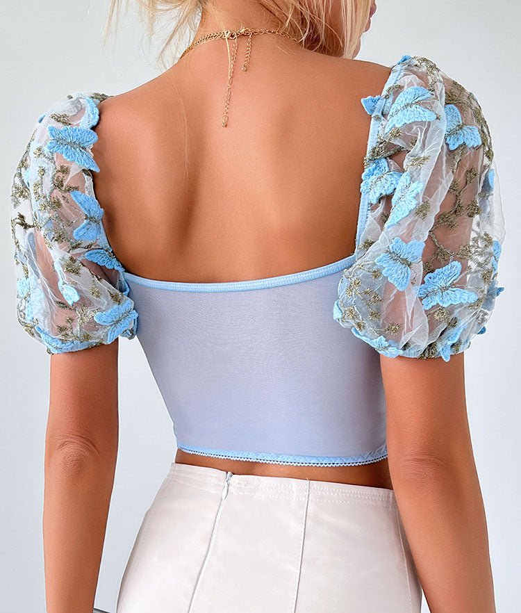 Romantic Sky Blue Lace-Up Corset Top - Late Night Lingerie