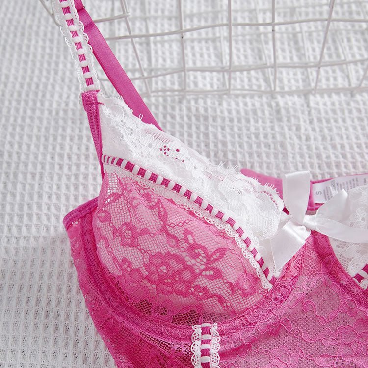 Rose Lace Bodysuit with White Trim Details - Late Night Lingerie