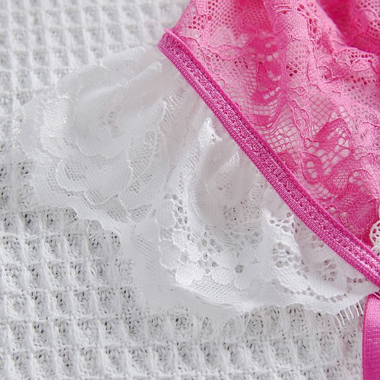 Rose Lace Bodysuit with White Trim Details - Late Night Lingerie