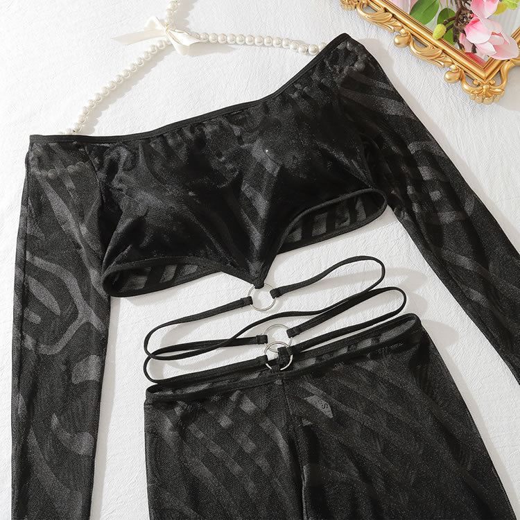 Seductive Black Fishnet Lingerie Set - Late Night Lingerie