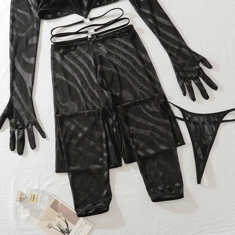 Seductive Black Fishnet Lingerie Set - Late Night Lingerie