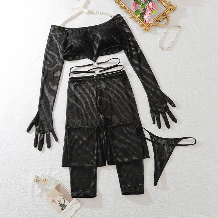 Seductive Black Fishnet Lingerie Set - Late Night Lingerie