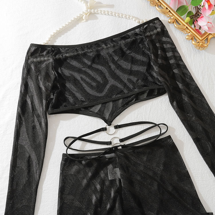 Seductive Black Fishnet Lingerie Set - Late Night Lingerie