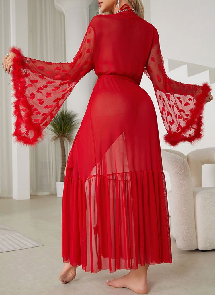 Seductive Feather Trim Lingerie Robe - Late Night Lingerie