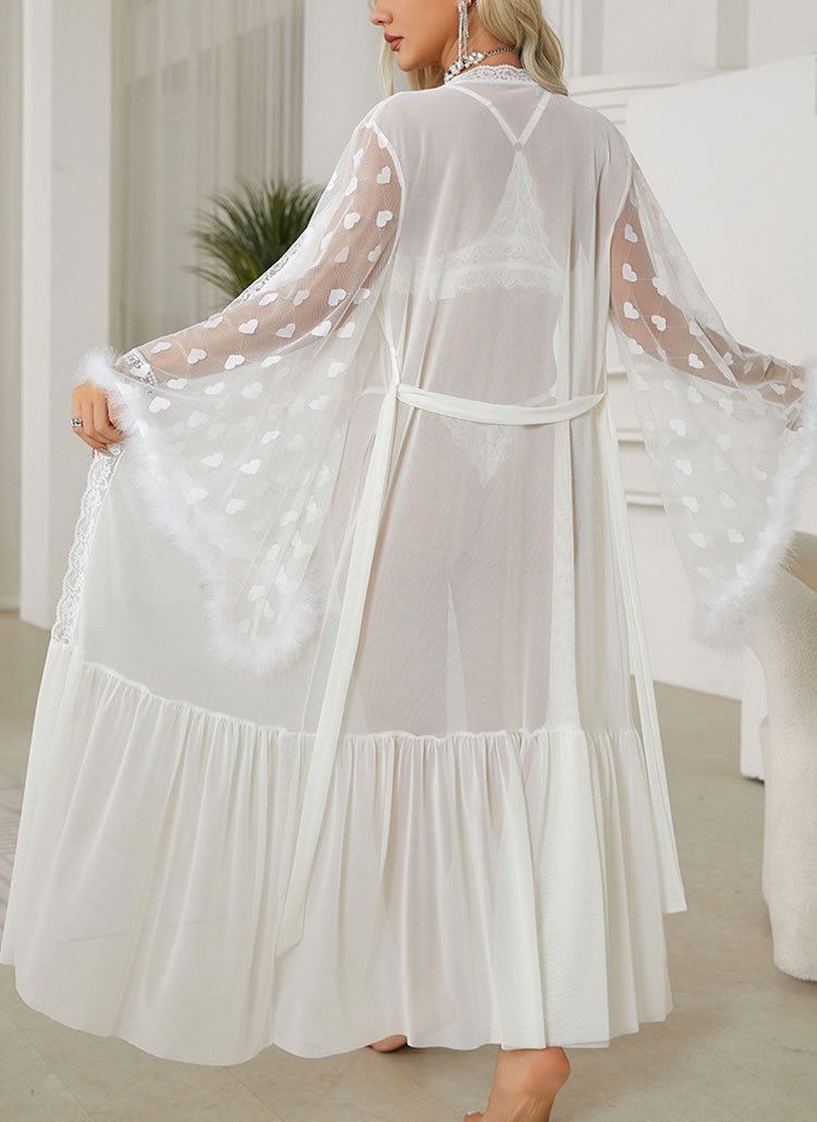 Seductive Feather Trim Lingerie Robe - Late Night Lingerie