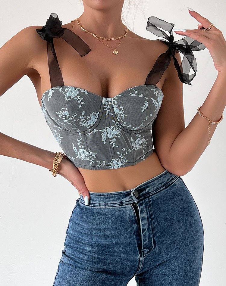 Seductive Floral Bustier with Sheer Straps - Late Night Lingerie