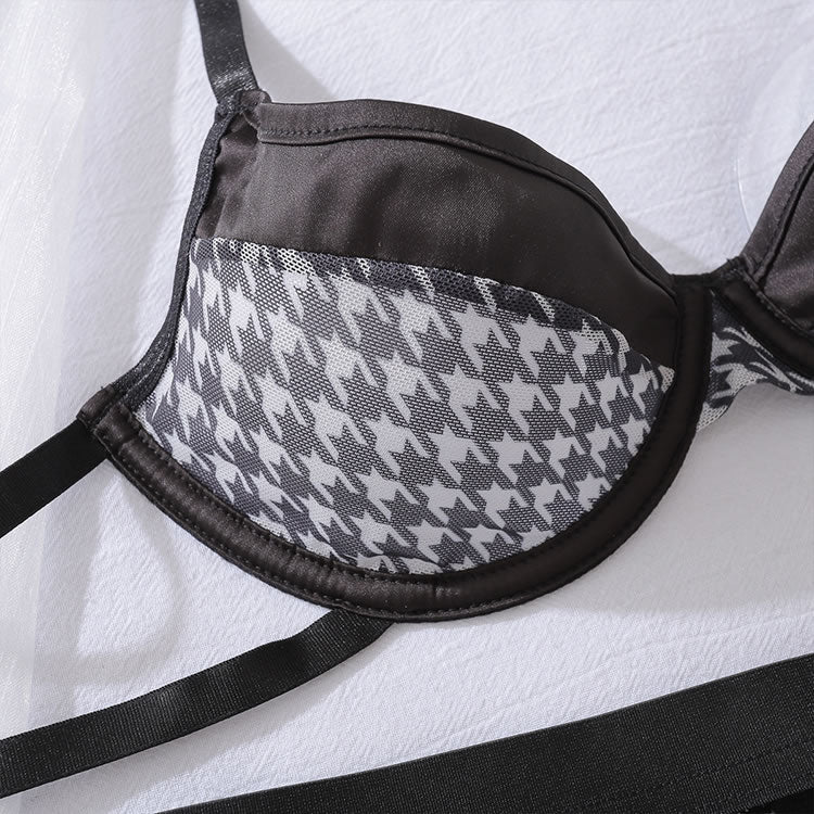 Seductive Houndstooth Ensemble with Cut-Out Details - Late Night Lingerie