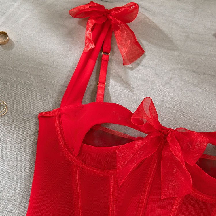 Seductive Red Lingerie Set with Elegant Bows - Late Night Lingerie