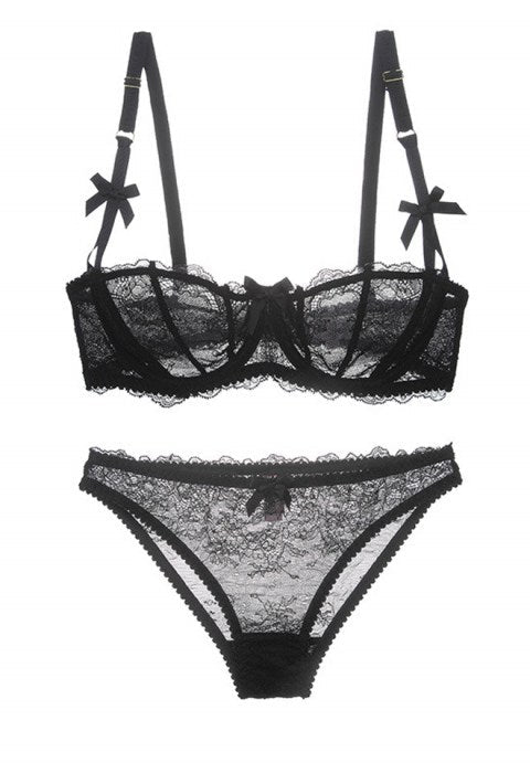Sheer Lace Unlined Demi Bra Set - Late Night Lingerie