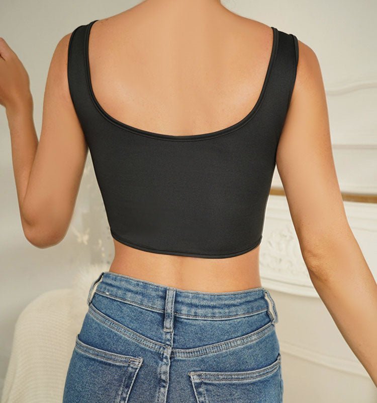 Sleek Black Corset Top with Wide Shoulder Straps - Late Night Lingerie