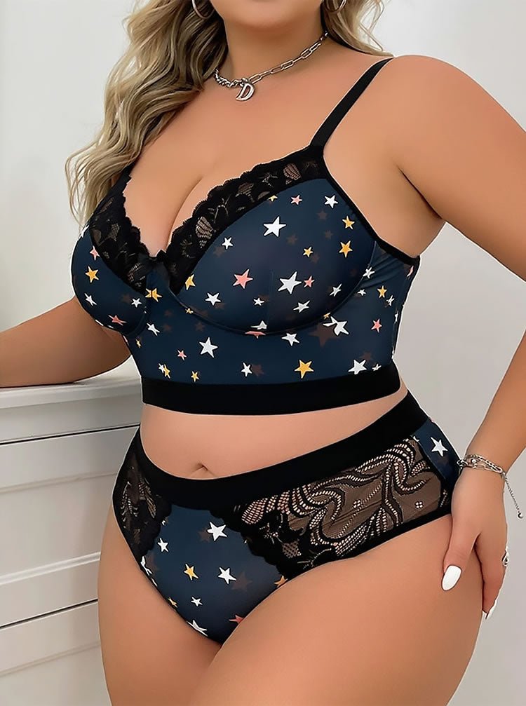Starry Night Plus Size Bra & Panties - Late Night Lingerie