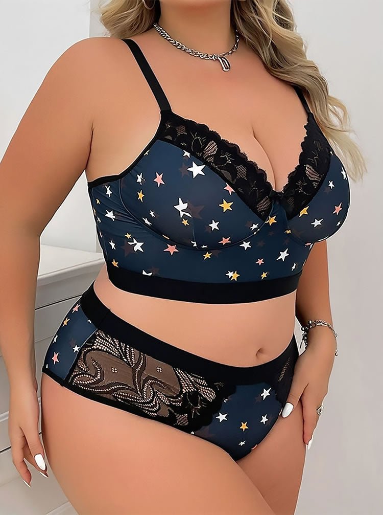 Starry Night Plus Size Bra & Panties - Late Night Lingerie