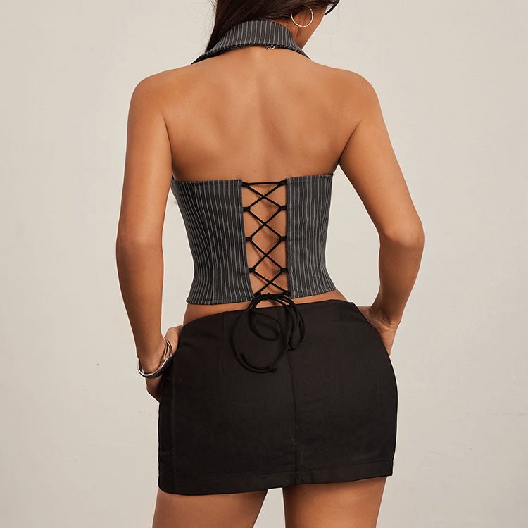 Structured Collar Bustier with Ribbon Tie Detail - Late Night Lingerie