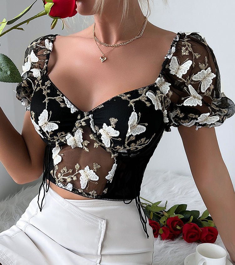 Stunning Black Embroidered Corset Top - Late Night Lingerie