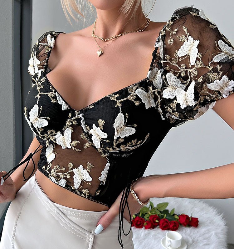 Stunning Black Embroidered Corset Top - Late Night Lingerie