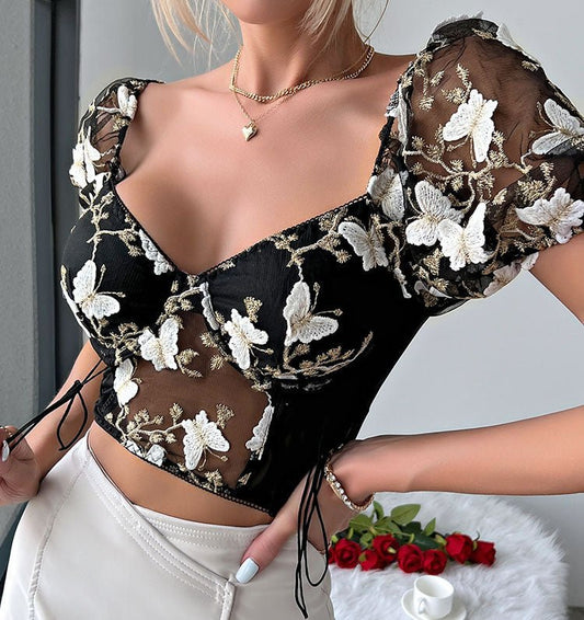 Stunning Black Embroidered Corset Top - Late Night Lingerie