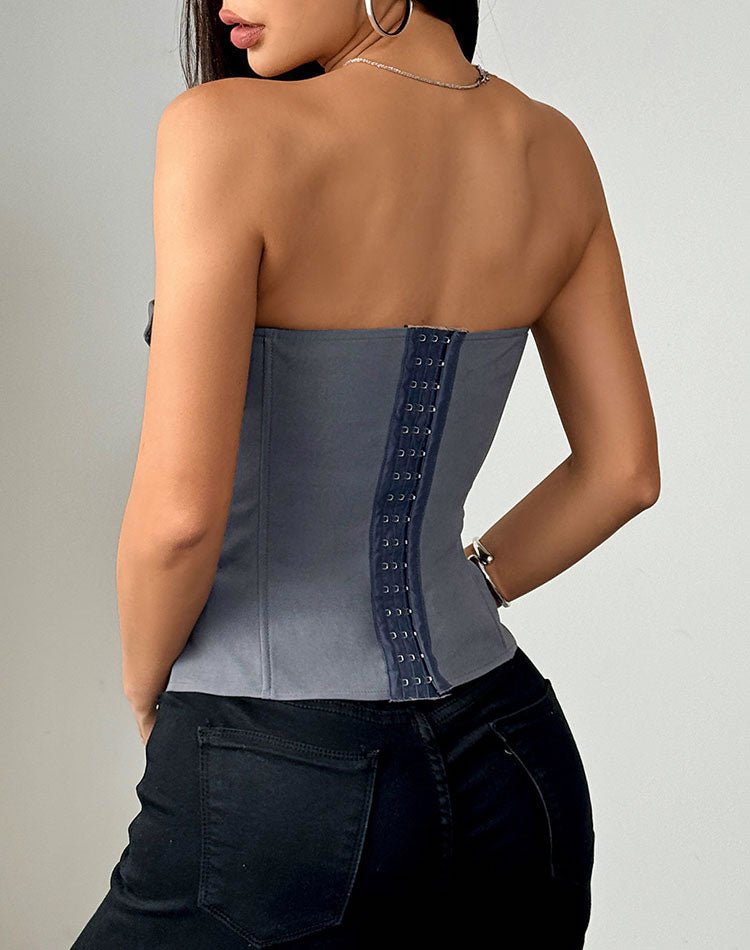 Stunning Grey Corset Top with Navy Tie - Late Night Lingerie